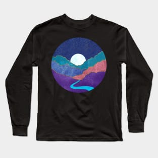 Abstract Moonlit Mountain Landscape Long Sleeve T-Shirt